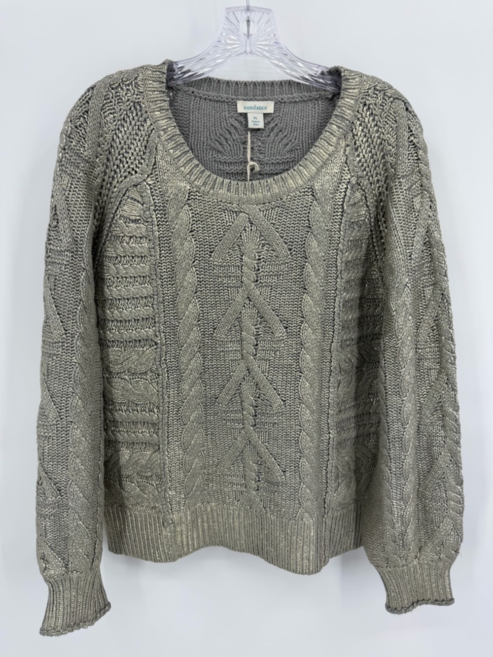 Sundance Catalog Marta Foiled Cable Knit Sweater Size XL